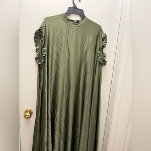 Elegant Olive Green Ruffle Sleeve Dress